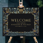 Enchanted Gothic Raven Floral Wedding Welcome  Poster<br><div class="desc">Elegant and gothic wedding design with ravens and foliage. This design features a black background,  with dark blue ravens and muted green leaves with gold accents. Matching Items in our shop for a complete party theme.</div>