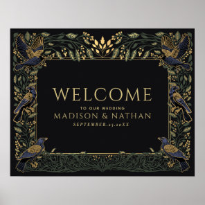 Enchanted Gothic Raven Green Wedding Welcome  Poster