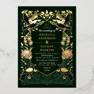 Enchanted Gothic Raven Purple Snapdragon Wedding  Foil Invitation