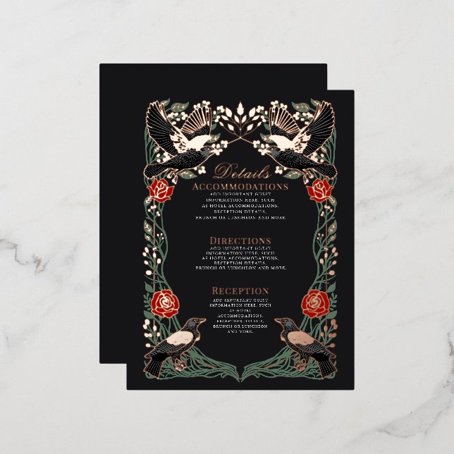 Enchanted Gothic Raven Rose Wedding Details Card (Front/Back)