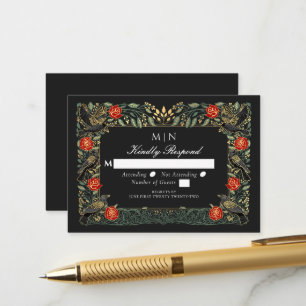 Enchanted Gothic Raven Roses Wedding Silver RSVP Enclosure Card