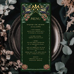 Enchanted Gothic Raven Snapdragon Dahlia Wedding  Menu<br><div class="desc">Elegant and gothic wedding design with ravens and foliage. This design features a dark green background,  dark blue ravens and teal green leaves,  Snapdragons,  and Dahlias with gold accents. Matching Items in our shop for a complete party theme.</div>