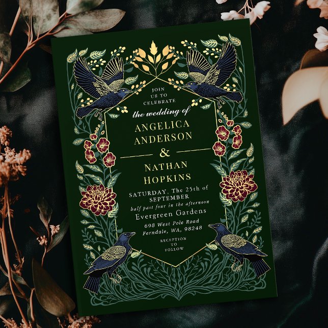 Enchanted Gothic Raven Snapdragon Wedding Invitation (Creator Uploaded)