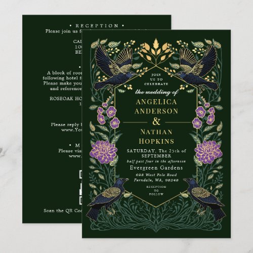 Enchanted Gothic Raven Snapdragon Wedding QR Code Invitation