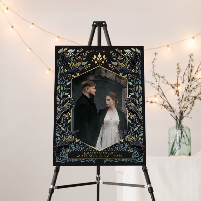 Enchanted Gothic Raven Wedding Photo Welcome Sign (In Situ (Stand))