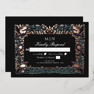 Enchanted Gothic Raven Wedding RSVP  Foil Invitation
