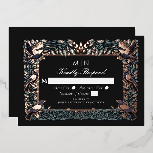 Enchanted Gothic Raven Wedding RSVP  Foil Invitation