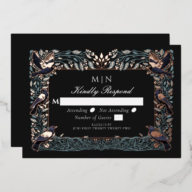 Enchanted Gothic Raven Wedding RSVP  Foil Invitation (Front/Back)