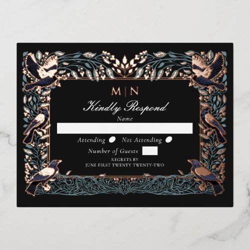 Enchanted Gothic Raven Wedding RSVP  Foil Invitation Postcard