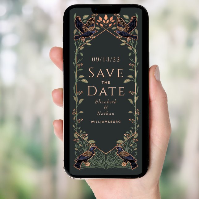 Enchanted Gothic Raven Wedding Save the Date Invitation (Front Digital)