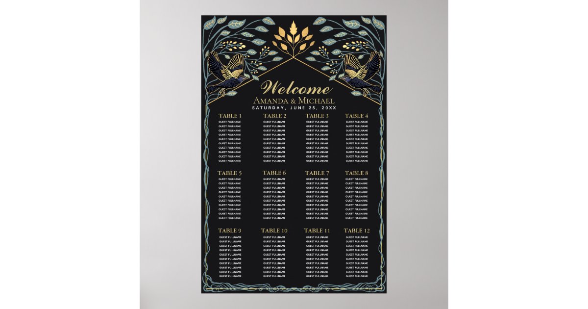 Enchanted Gothic Raven Wedding Seating Chart Zazzle