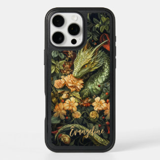 Enchanted Green Dragon with Elegant Floral Array iPhone 16 Pro Max Case