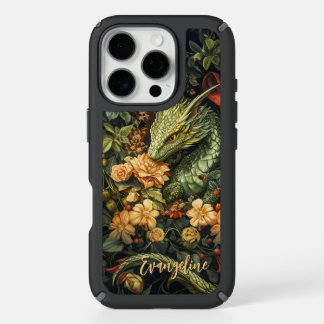 Enchanted Green Dragon with Elegant Floral Array iPhone 16 Pro Case
