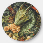 Enchanted Green Dragon with Elegant Floral Array Wireless Charger (Front)