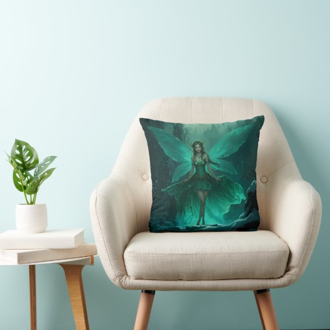 Enchanted Green Fairy Winter Forest Throw Pillow (Chair)