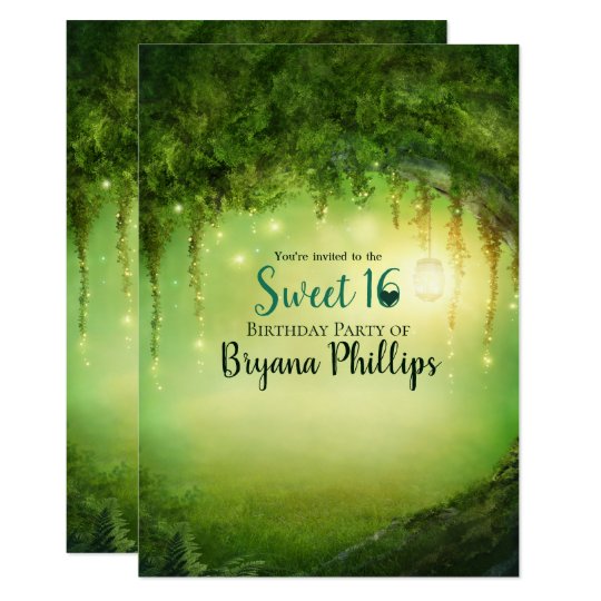 Enchanted Green Forest Lantern Sweet 16 Party Invitation | Zazzle.com