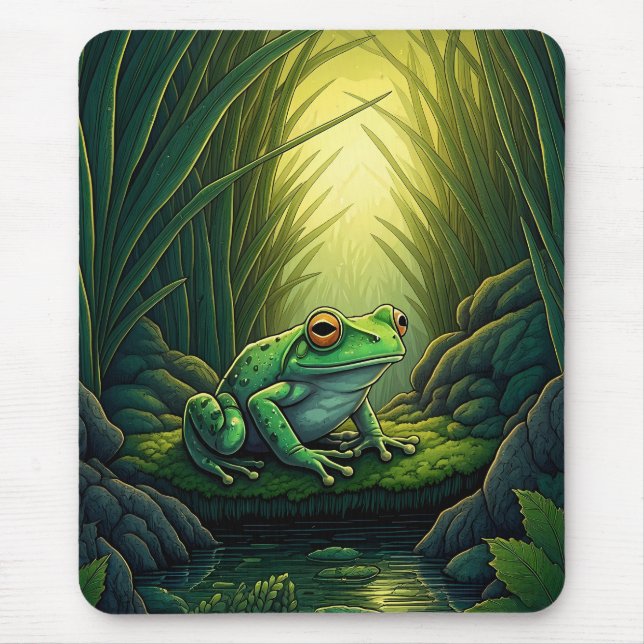 Enchanted Green Frog in a Forest Mouse Pad (Front)
