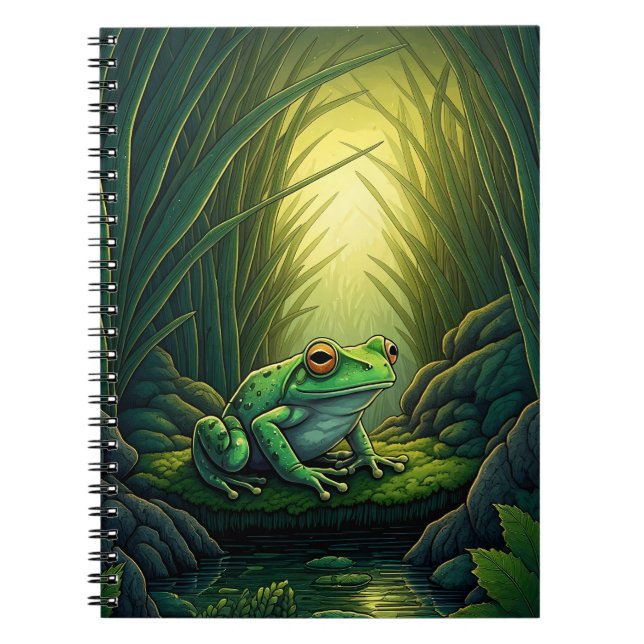 Enchanted Green Frog in a Forest Notebook (Front)