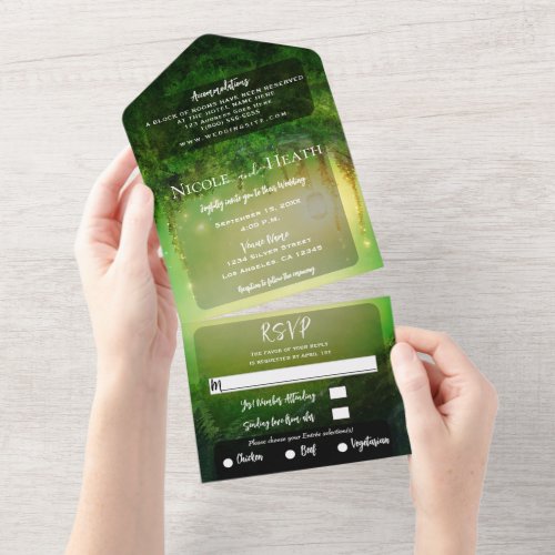 Enchanted Green Glow Forest Woods Wedding  All In One Invitation