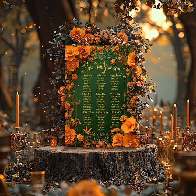  Enchanted Green, Gold & Orange Celtic Seating  Foam Board (Enchanting Autumn Themed Druid Hill Wedding Seating Chart )