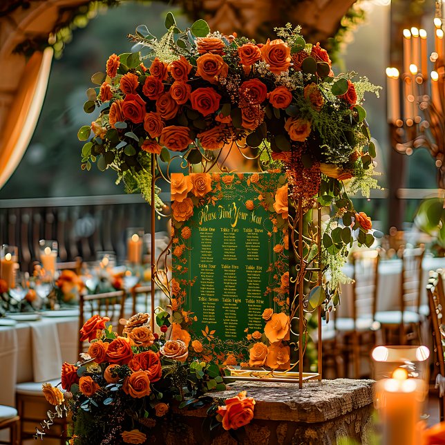  Enchanted Green, Gold & Orange Celtic Seating  Poster (Enchanting Orange and Green Druid-Hill Wedding Seating Chart Poster )