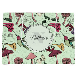 Enchanted Green Spring Garden Hummingbird Floral Large Gift Bag