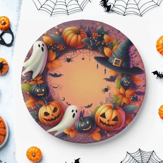 Enchanted Halloween Festivity Wreath Paper Plates (Creator Uploaded)