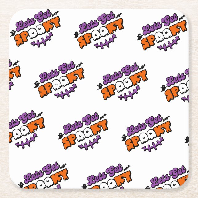 Enchanted Halloween Hauntings Let's Get Spooky Square Paper Coaster (Front)