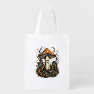 Enchanted Halloween Mushroom Vintage Gothic Forest Grocery Bag