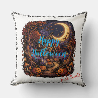Enchanted Halloween Night Haunted Cottage Magical Throw Pillow
