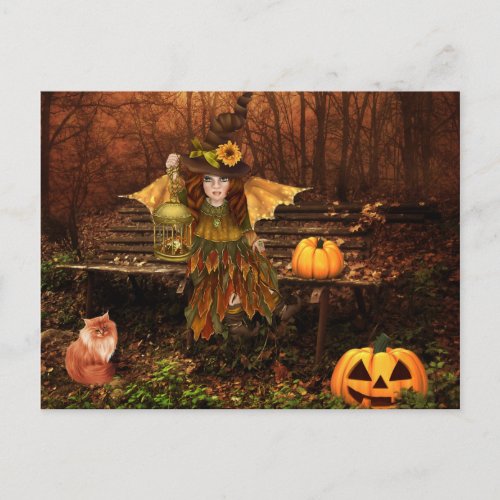 Enchanted Halloween Postcard with Woodland Fairy