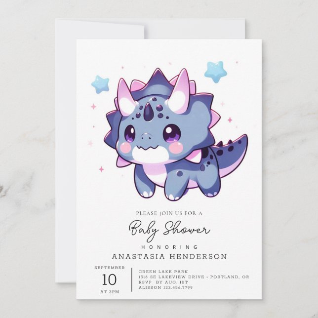 Enchanted Happy Dinosaur Baby Shower Invitation (Front)