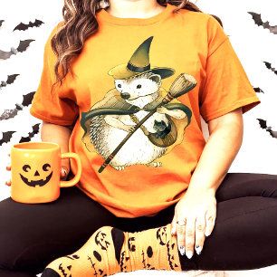 Enchanted Hedgehog Witch & Black Cat Art Unique T-Shirt
