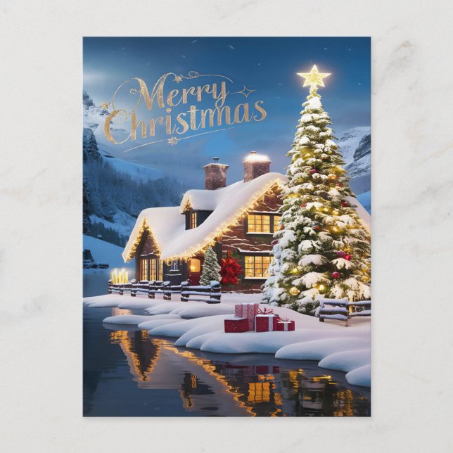 Enchanted Holiday: House & Christmas Tree Postcard (Front)