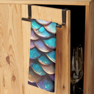 Enchanted Hues: Allure of Pastel Mermaid Scales Kitchen Towel