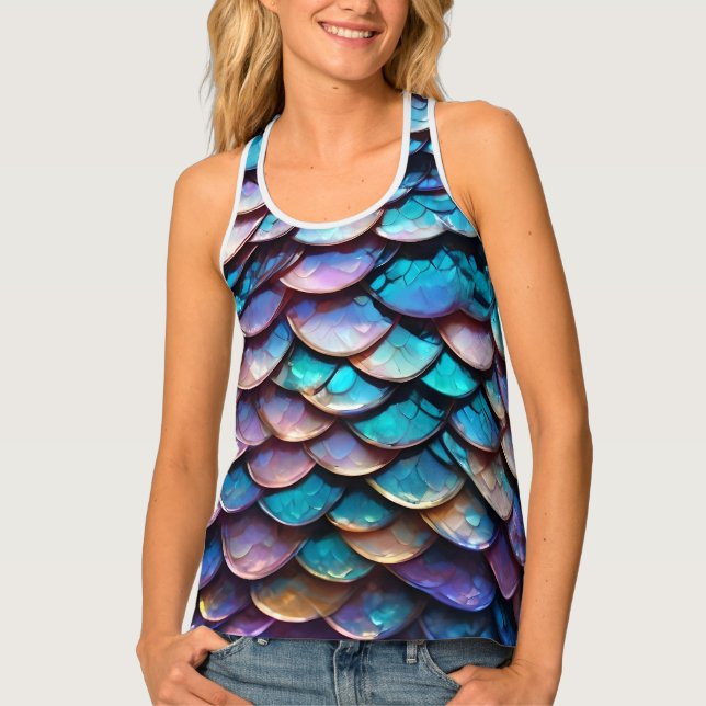 Enchanted Hues: Allure of Pastel Mermaid Scales Tank Top (Front)