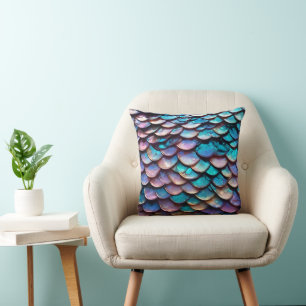 Enchanted Hues: Allure of Pastel Mermaid Scales Throw Pillow