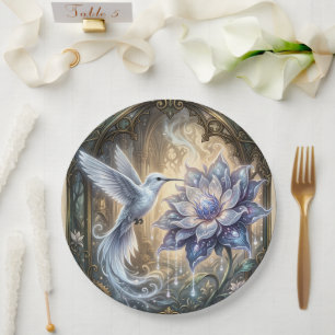 Enchanted Hummingbird & Moon Blossom. Paper Plates