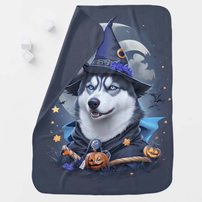 Enchanted Husky Dog: Magical Halloween Delight Baby Blanket (In Situ)