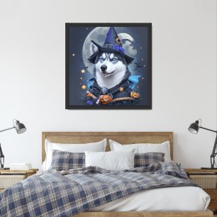 Enchanted Husky Dog: Magical Halloween Delight Framed Art
