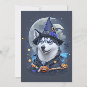Enchanted Husky Dog: Magical Halloween Delight Holiday Card