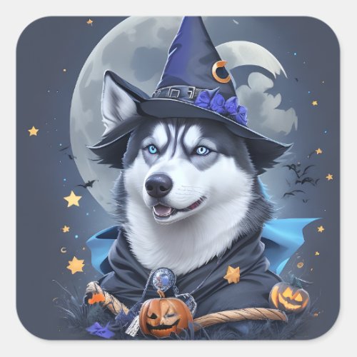 Enchanted Husky Dog Magical Halloween Delight Square Sticker