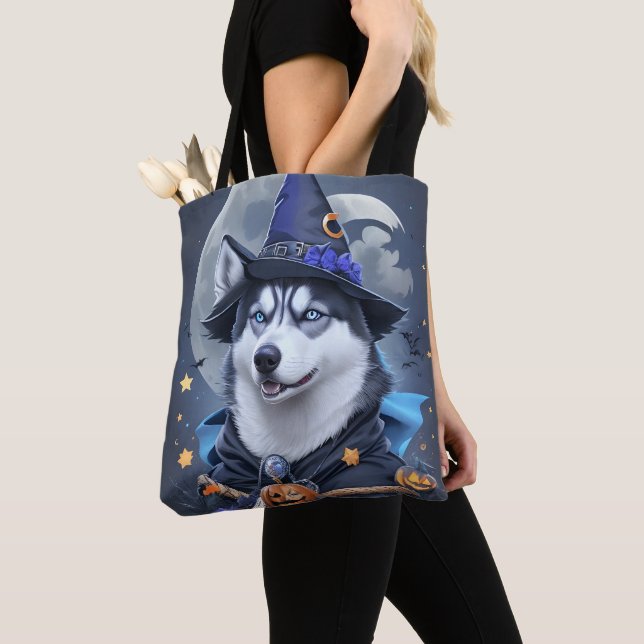 Enchanted Husky Dog: Magical Halloween Delight Tote Bag (Close Up)