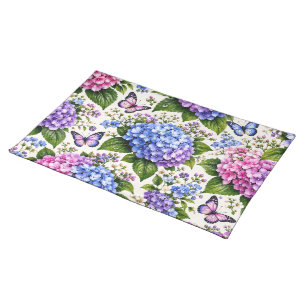 Enchanted Hydrangea Butterfly Floral Pattern Cloth Placemat
