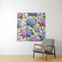 Enchanted Hydrangea Butterfly Floral Pattern