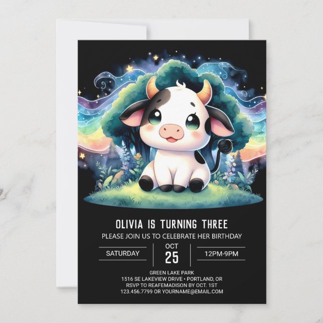 Enchanted Kids Cow Birthday Invitation (Front)