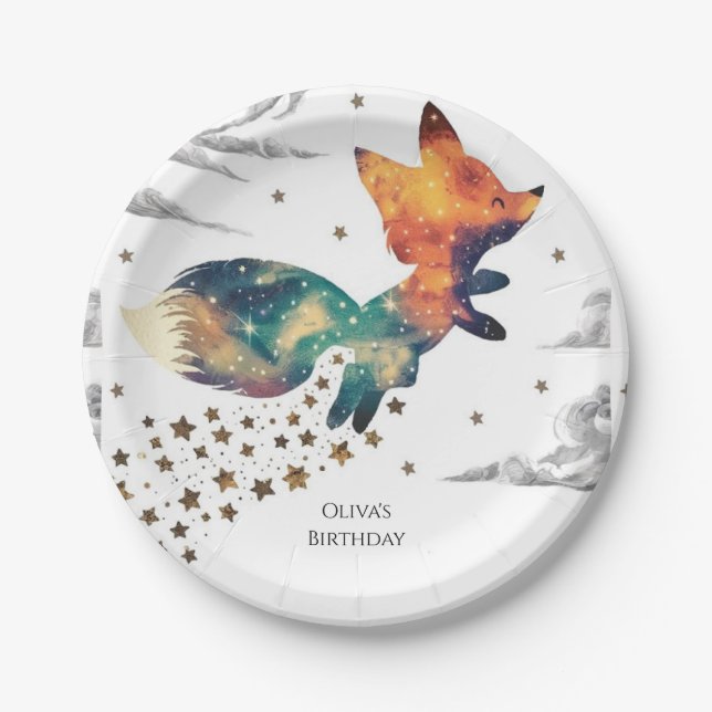 Enchanted Kids Fox Birthday Paper Plates (Front)