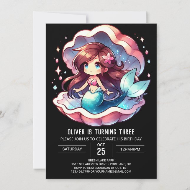 Enchanted Kids Mermaid Birthday Invitation (Front)