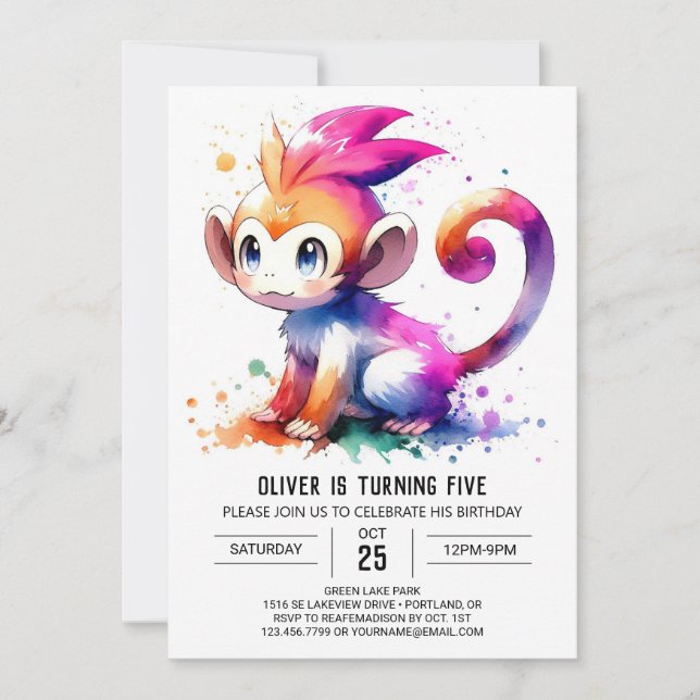 Enchanted Kids Monkey Birthday Invitation (Front)