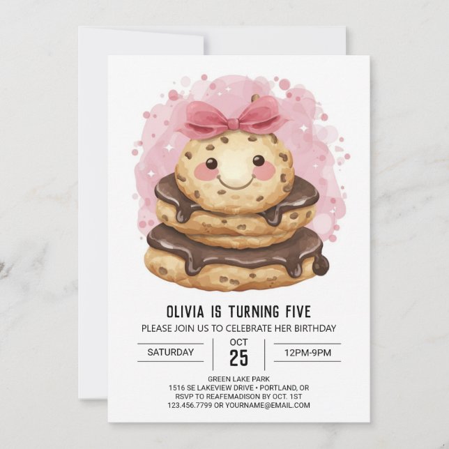 Enchanted Kids Watercolor Cookies Birthday Invitation (Front)